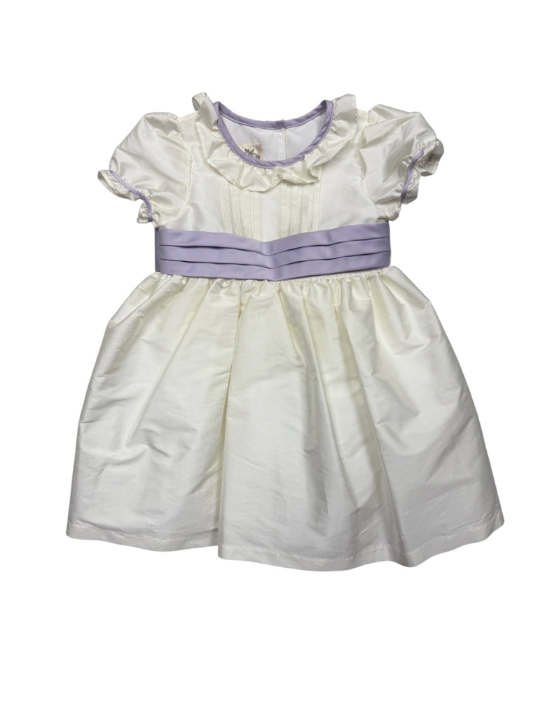 4T Laura Ashley White with Purple Ribbon Short-Sleeve Formal Dress