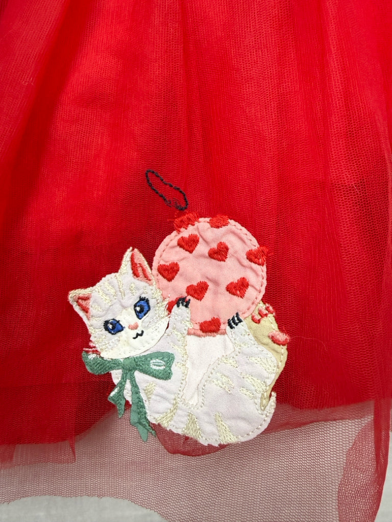 2T Boden Red Long-Sleeve Tulle Christmas Dress with Cats
