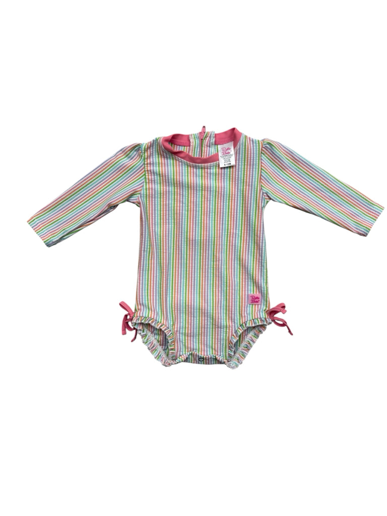6-12 Months Ruffle Butts Striped Long-Sleeve Swimsuit