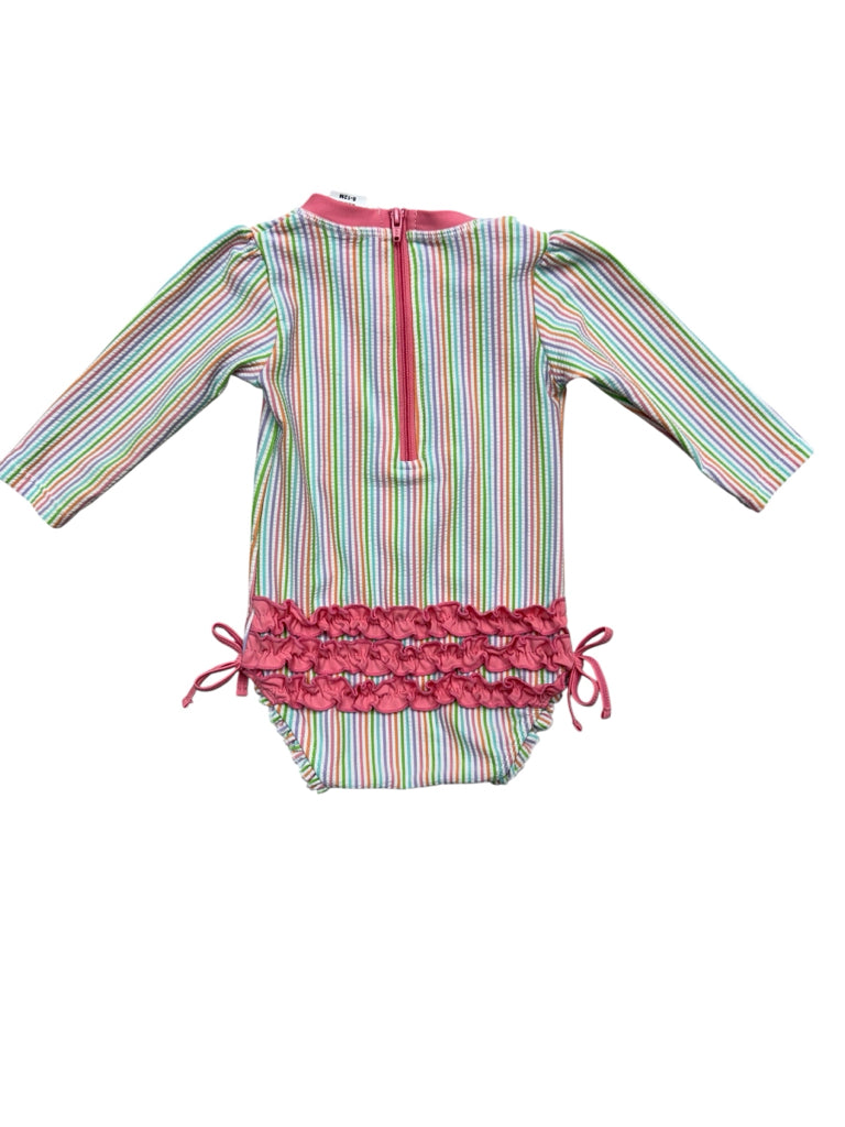 6-12 Months Ruffle Butts Striped Long-Sleeve Swimsuit