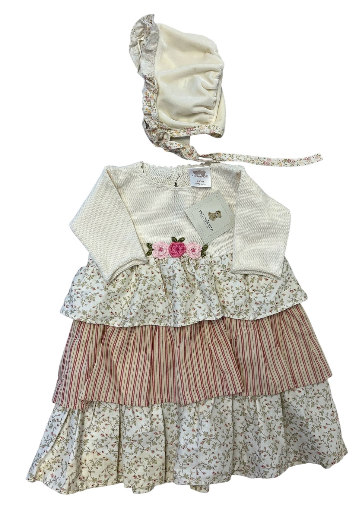 Victoria Kids NWT Cream Tiered Cotton Dress Size 6-12 Months