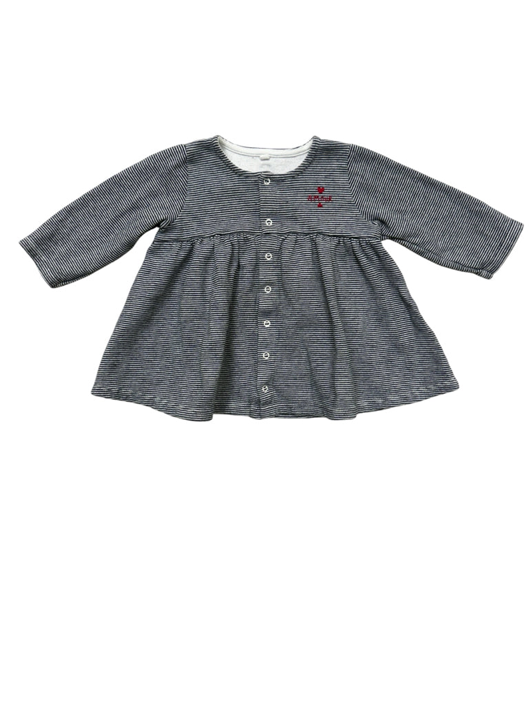 9-12 Months Petit Bateau Blue Striped Long-Sleeve "Amour" Sweatshirt Dress