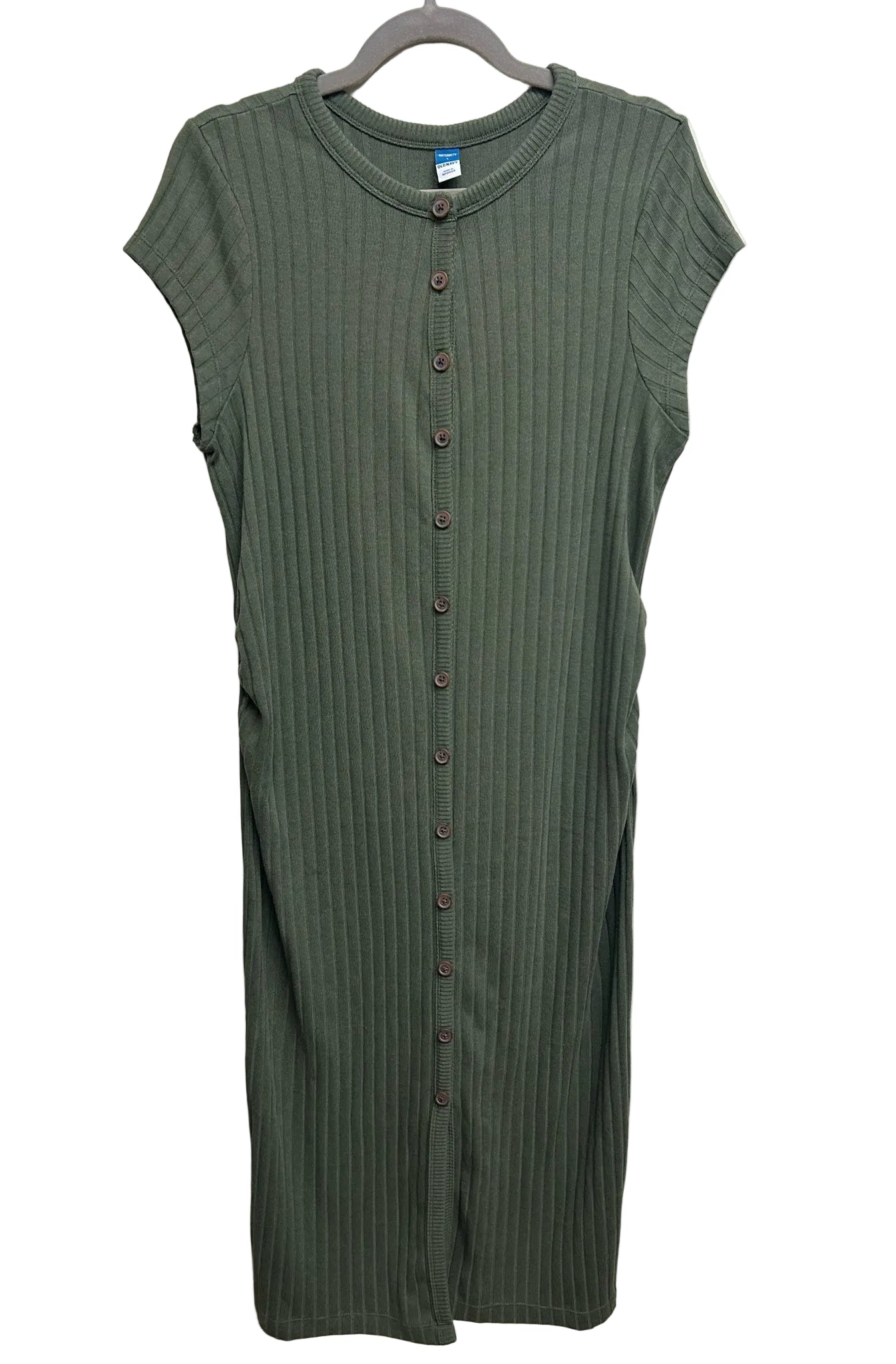 Size L Old Navy Green Ribbed Button Down Maternity Short-Sleeve Dress