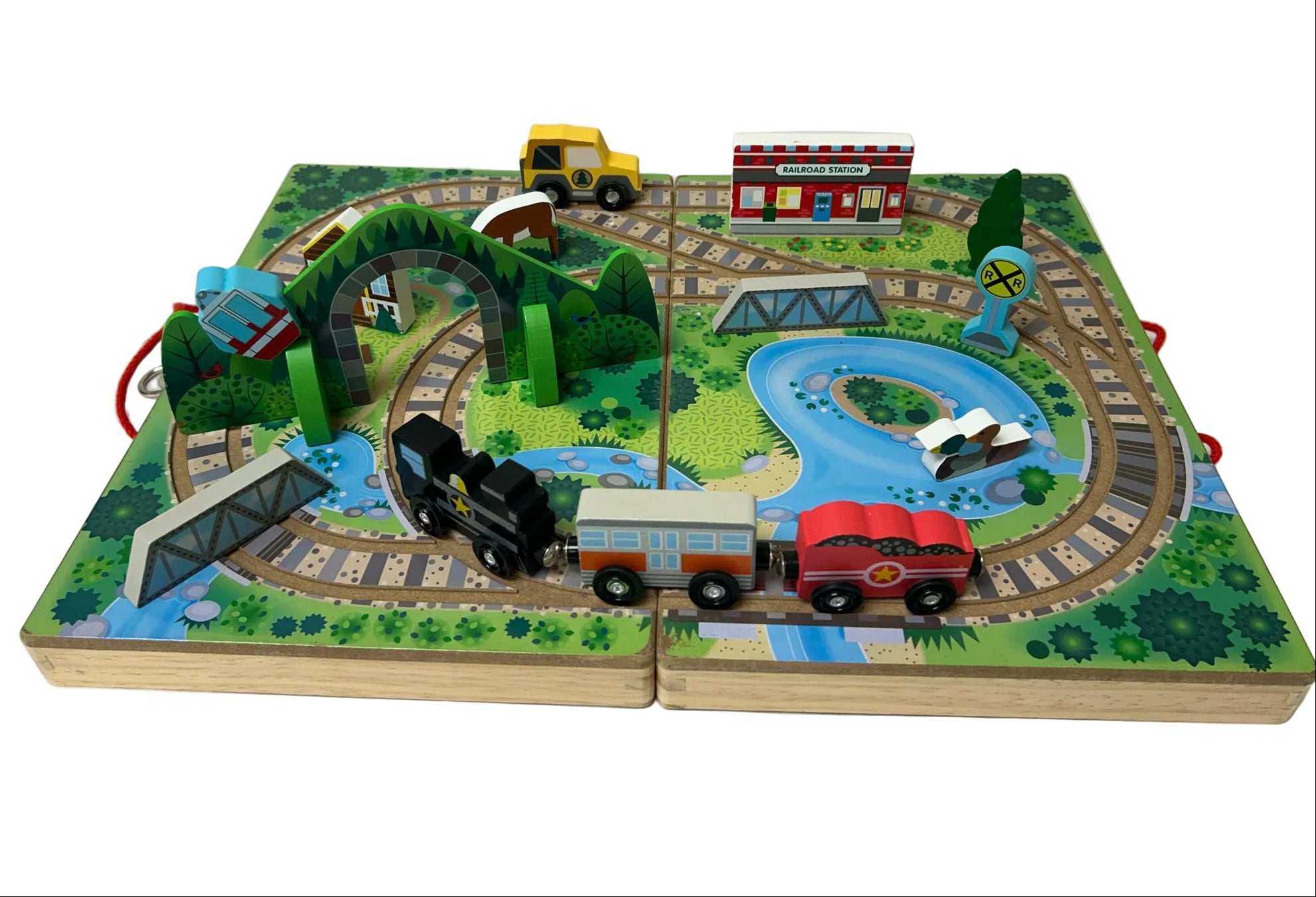 Melissa & Doug 17-Piece Wooden Take-Along Tabletop - Railroad