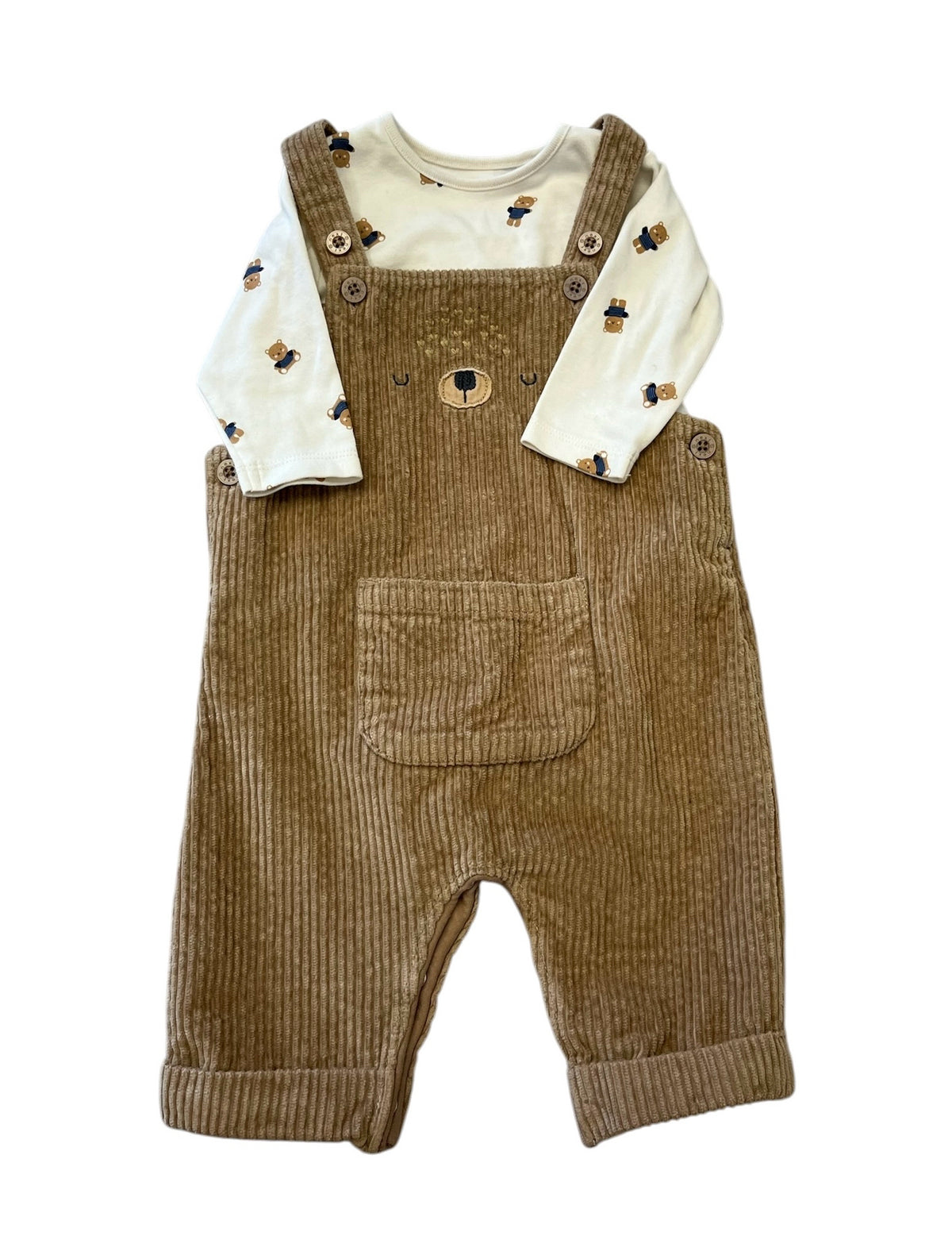 Next Tan Teddy Bear Corduroy Long-Sleeve Set Size 3-6 Months