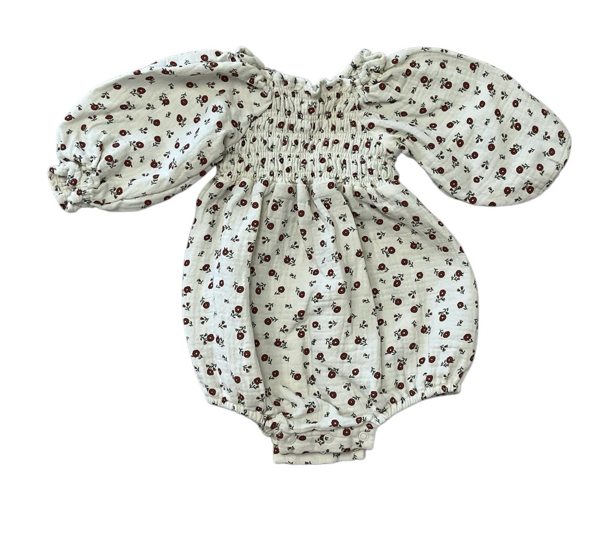 Quincy Mae Cream Flowered Organic Cotton Long-Sleeve Romper Size 0-3 Months