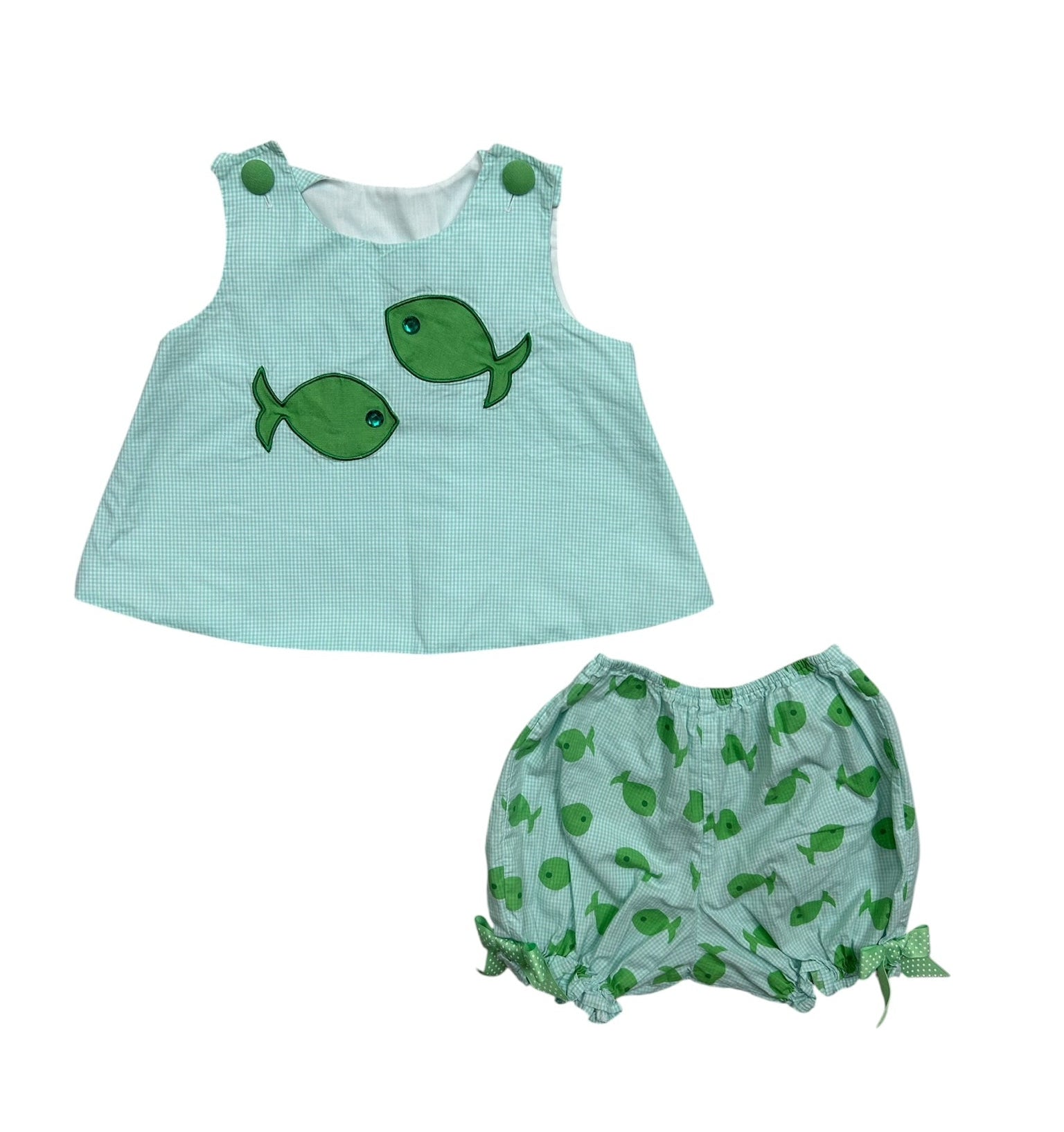 3T Jacob's Ladder Blue and Green Shorts Set with Fish