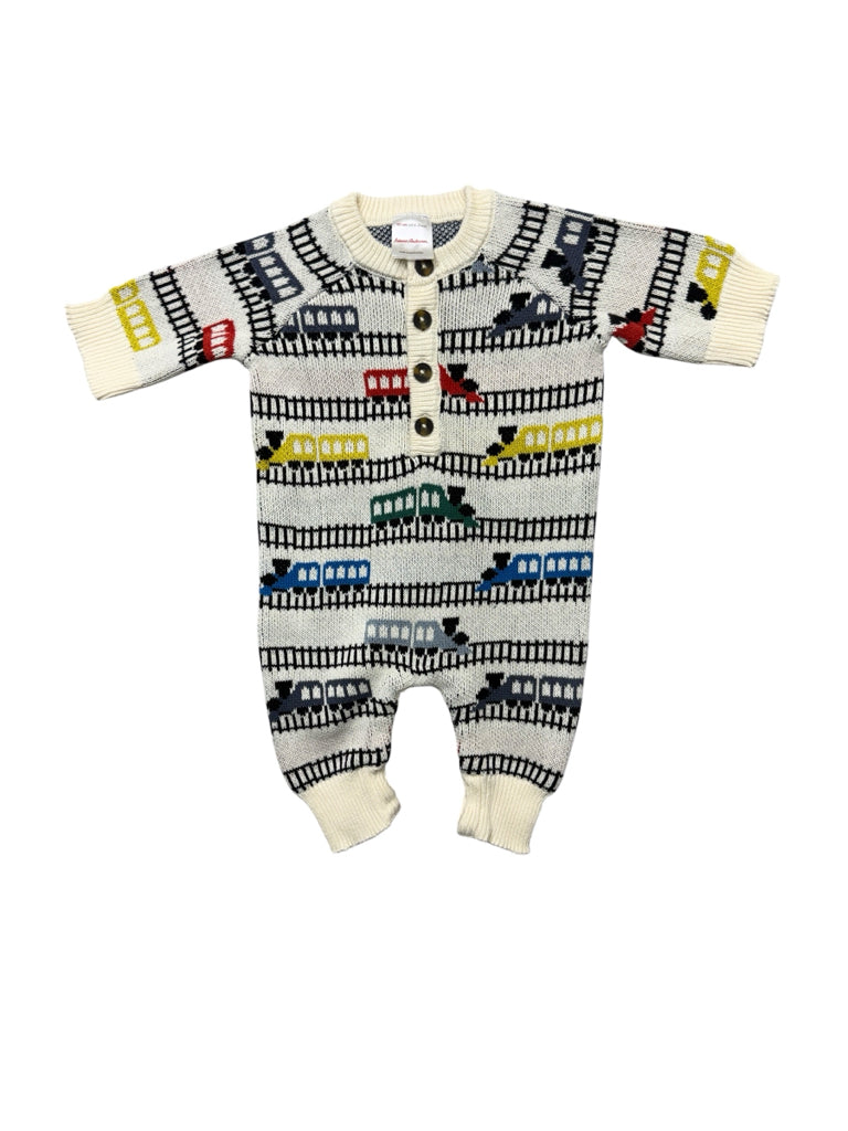 Size 0-3 Months Hanna Andersson 100% Cotton Knit Long-Sleeve Romper with Trains
