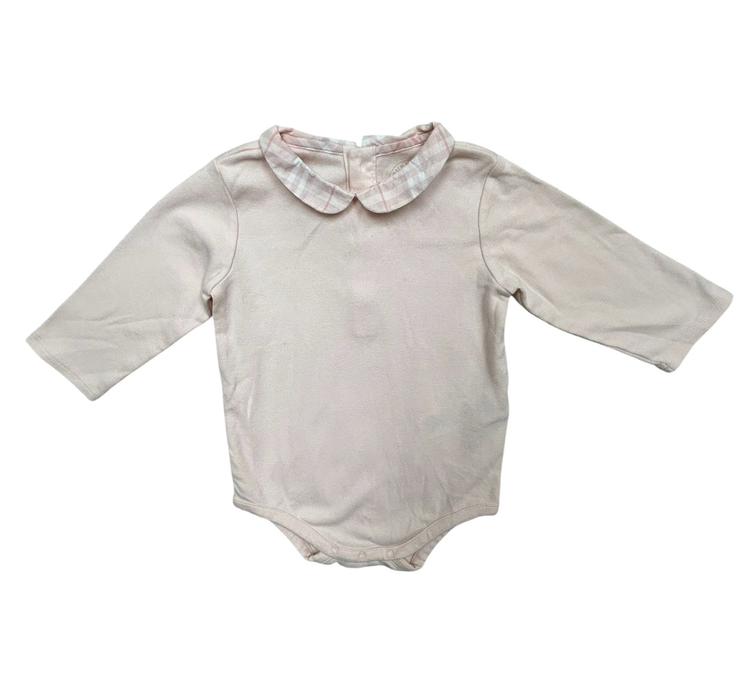 6-9 Months Burberry Pink Long-Sleeve Onesie with Peter Pan Collar