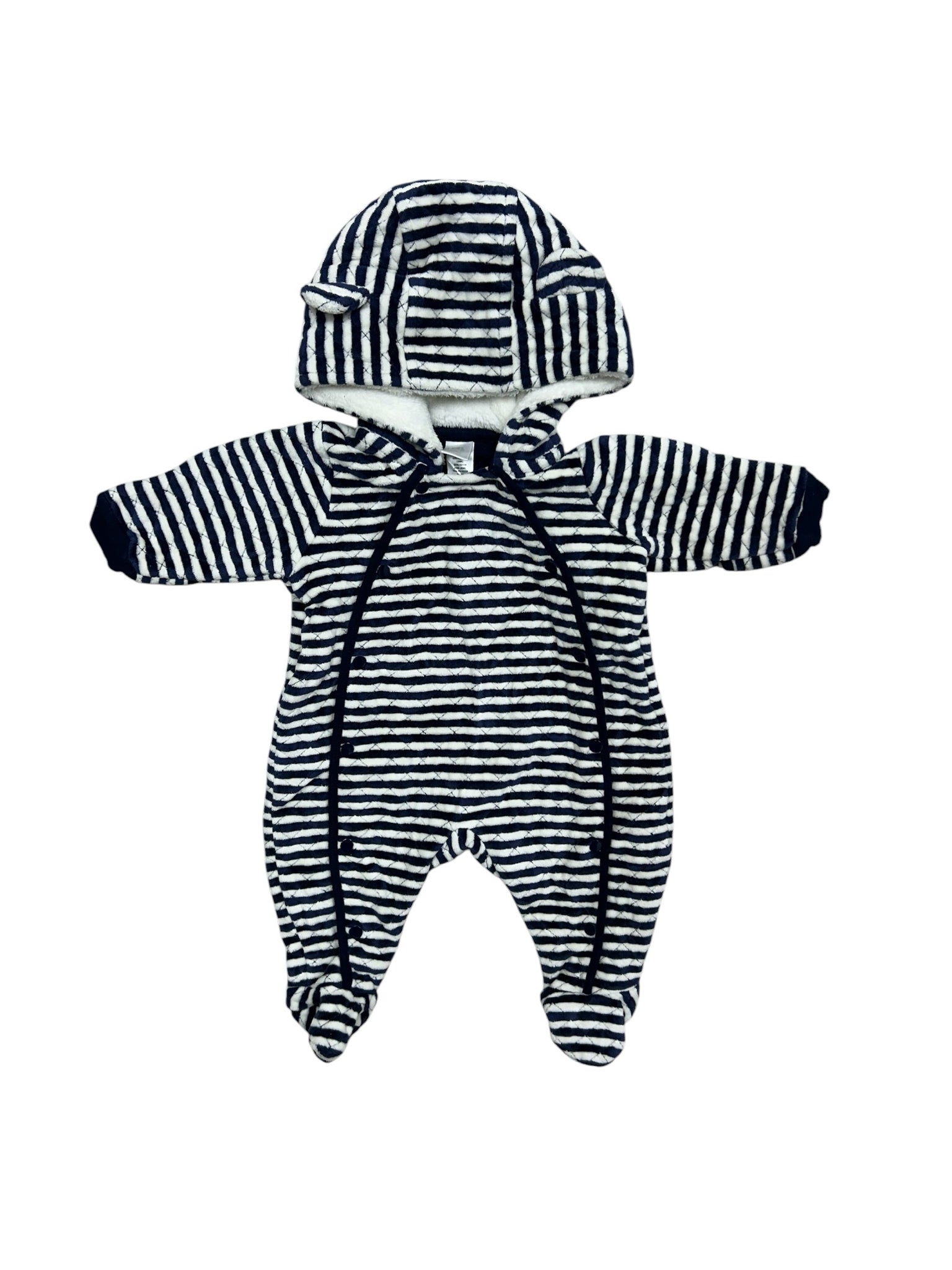 3-6 Months Nordstrom Blue Striped Front Snap Bunting w/ Fleece Hood