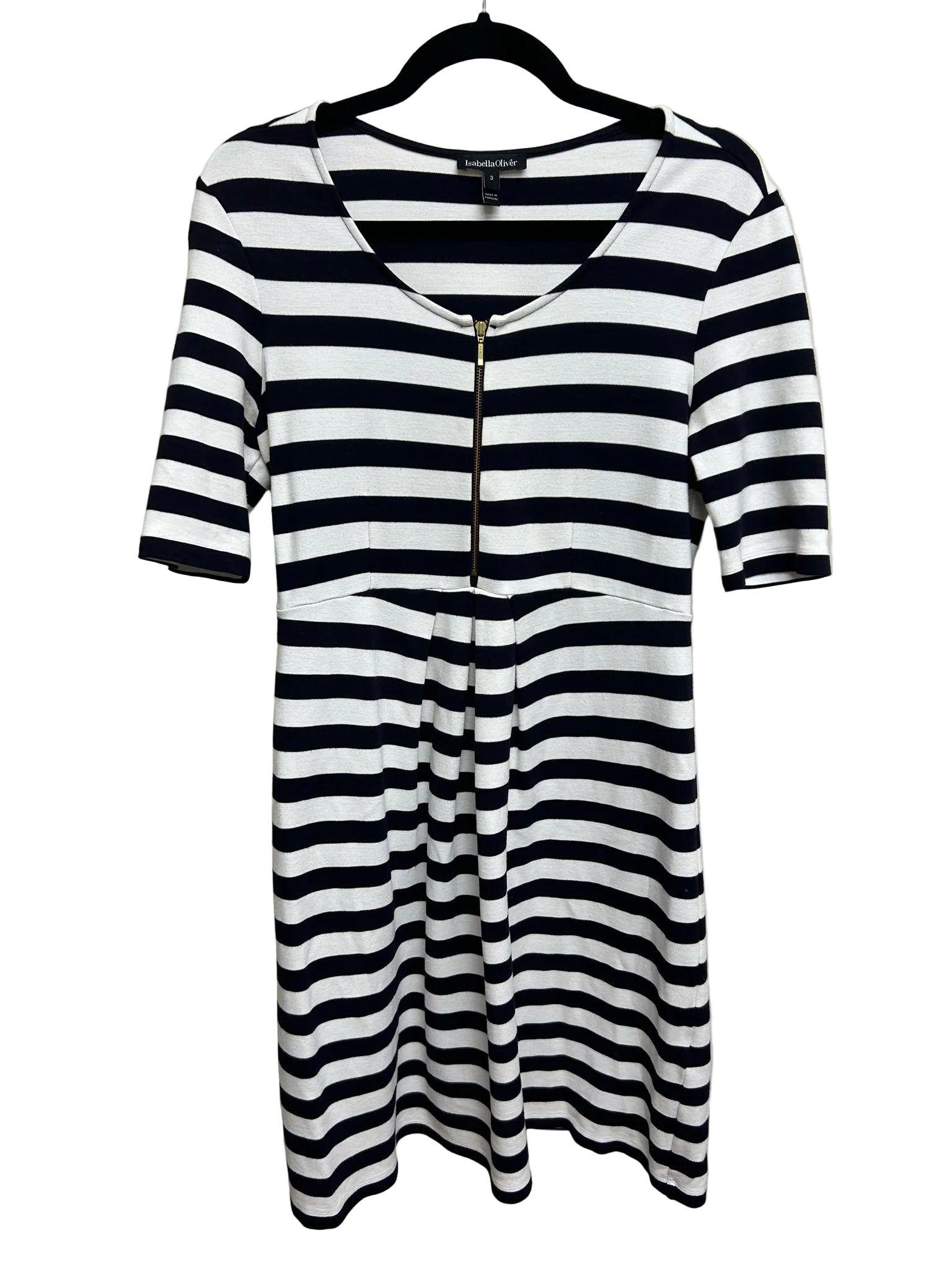 Size 3 (US 8) Isabella Oliver Short-Sleeve Navy/White Striped Maternity Dress