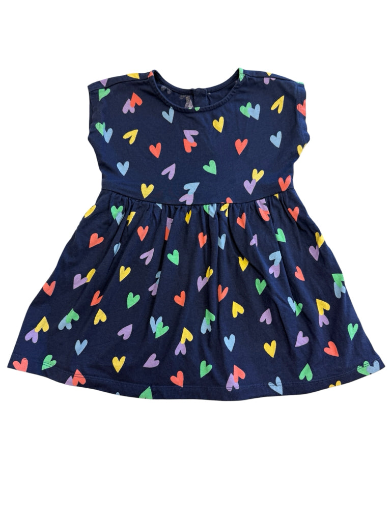 Primary 100% Cotton Blue Short-Sleeve Dress with Hearts and Pockets 2T