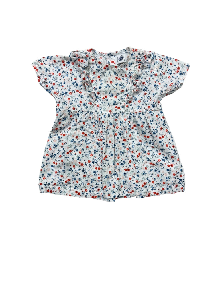 3-6 Months Petit Bateau White Floral Short-Sleeve Dress