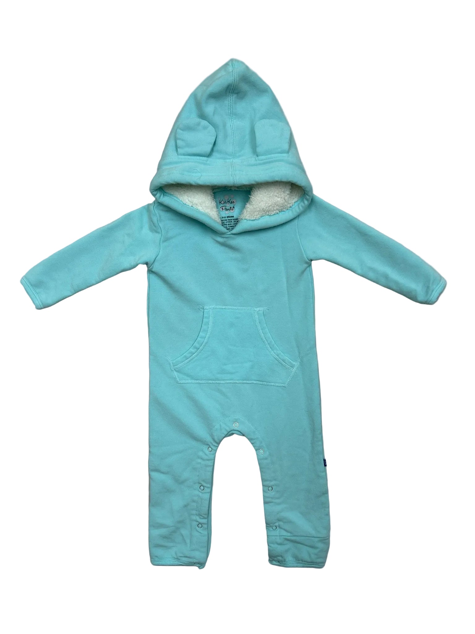 6-9 Months KicKee Pants Teal Fleece Romper w/ Hood