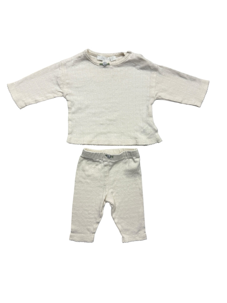 Size 0-1 Months Zara 100% Cotton Cream Long-Sleeve Set