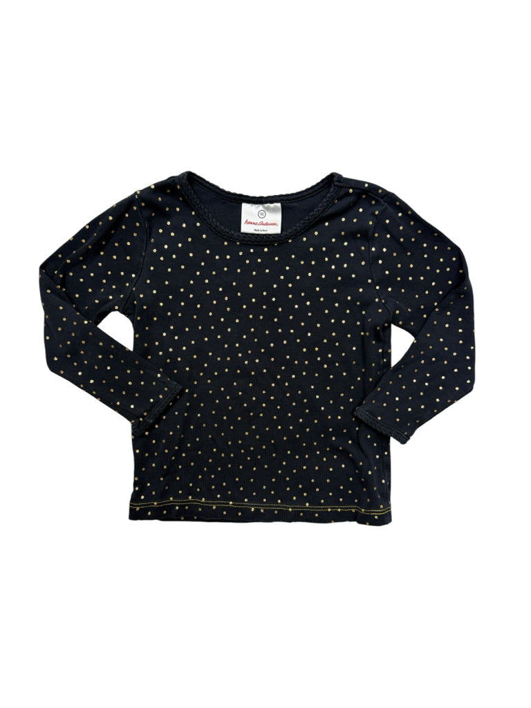 2T Hanna Andersson Black Long-Sleeve Tee with Gold Polka Dots