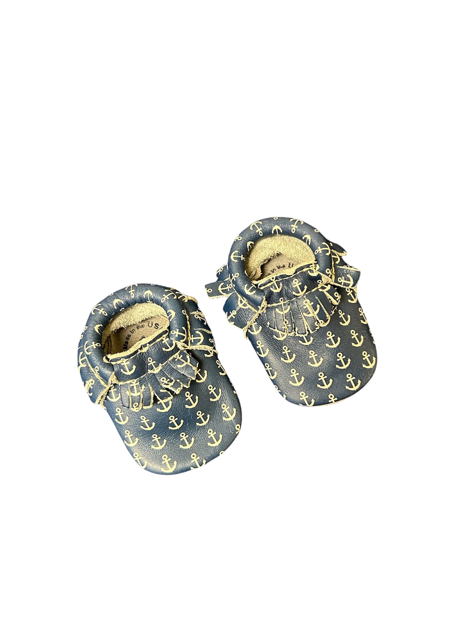 Baby Shoe Size 3-6 Months Freshly Picked Blue Leather Moccassins with Anchors