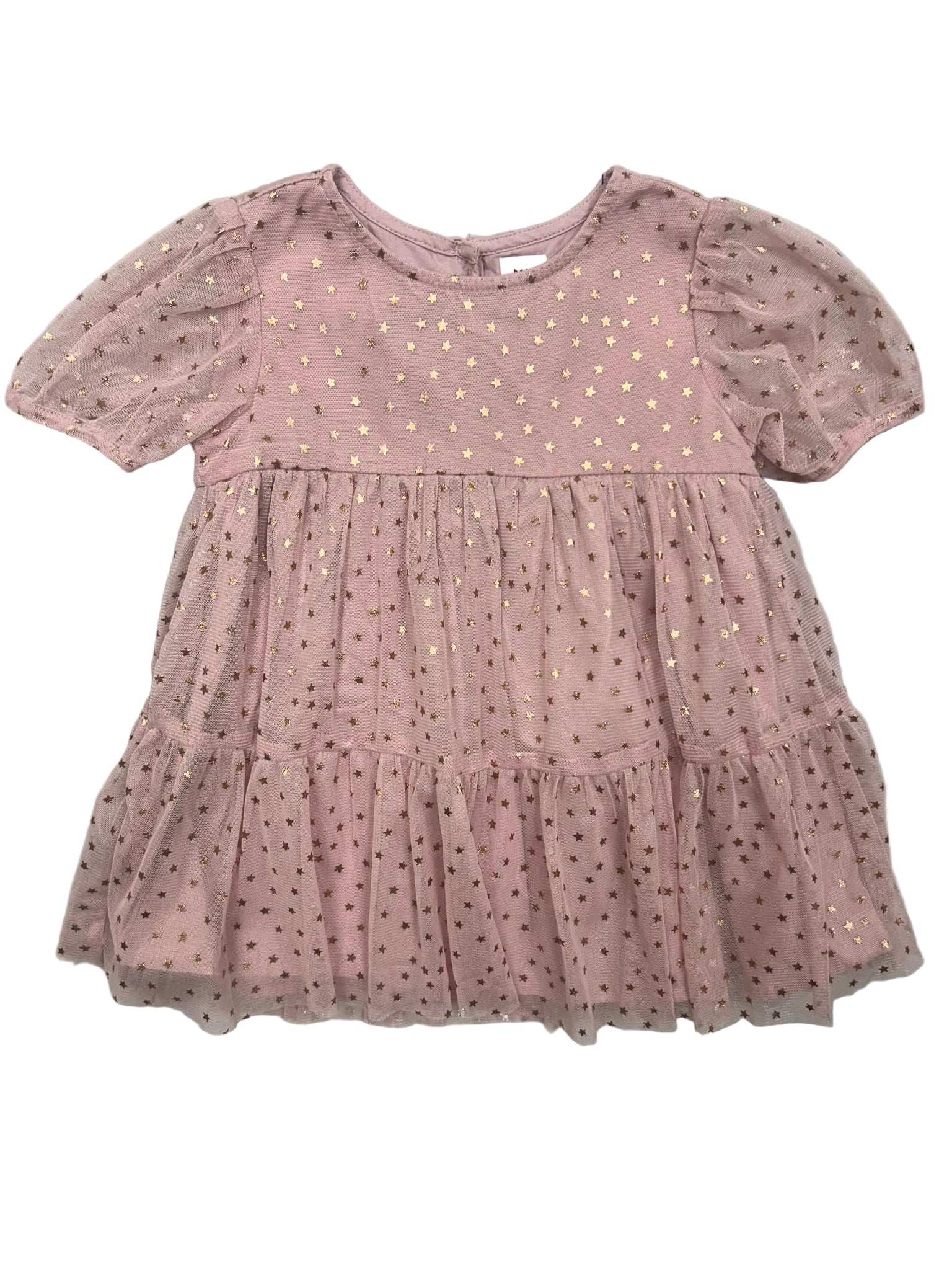 18-24 Months Gap Pink Short-Sleeve Tulle Dress with Gold Stars