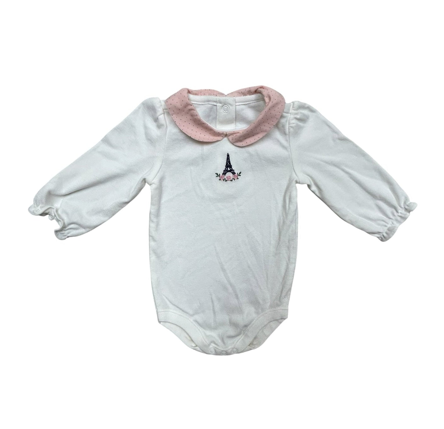 3-6 Months Janie & Jack White Long-Sleeve Onesie with Eiffle Tower