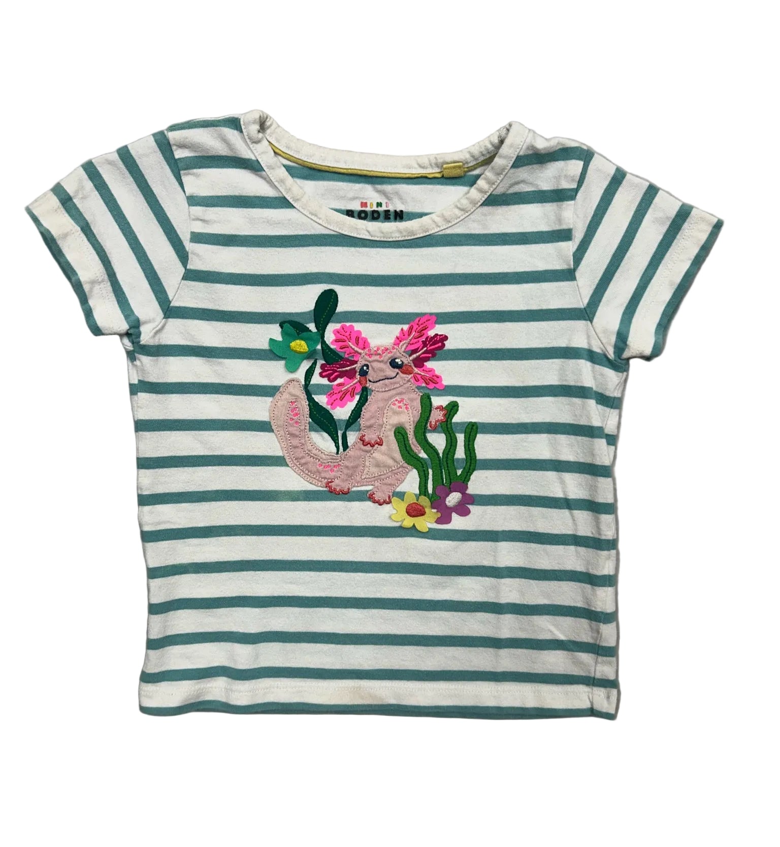 2-3T Boden Teal Striped Short-Sleeve Shirt with Axylotyl