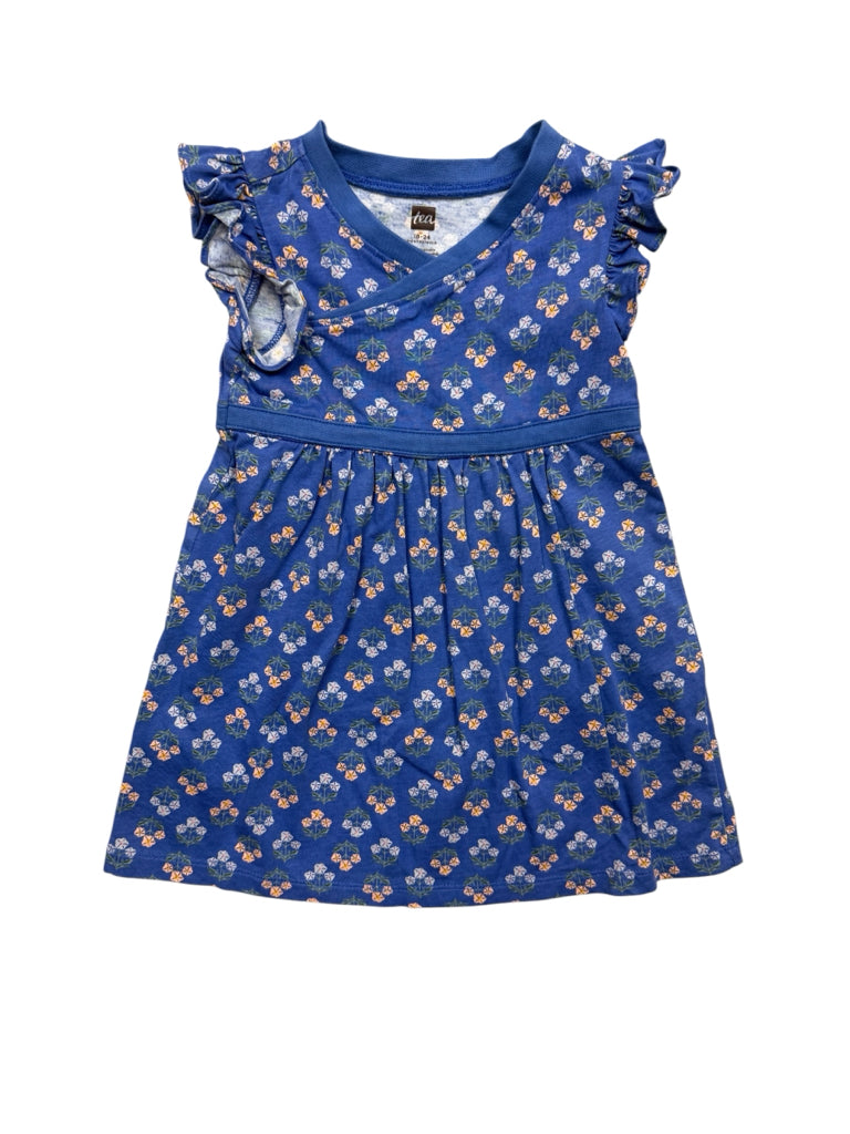 18-24 Months Tea Collection Blue with Flowers Short-Sleeve Dress