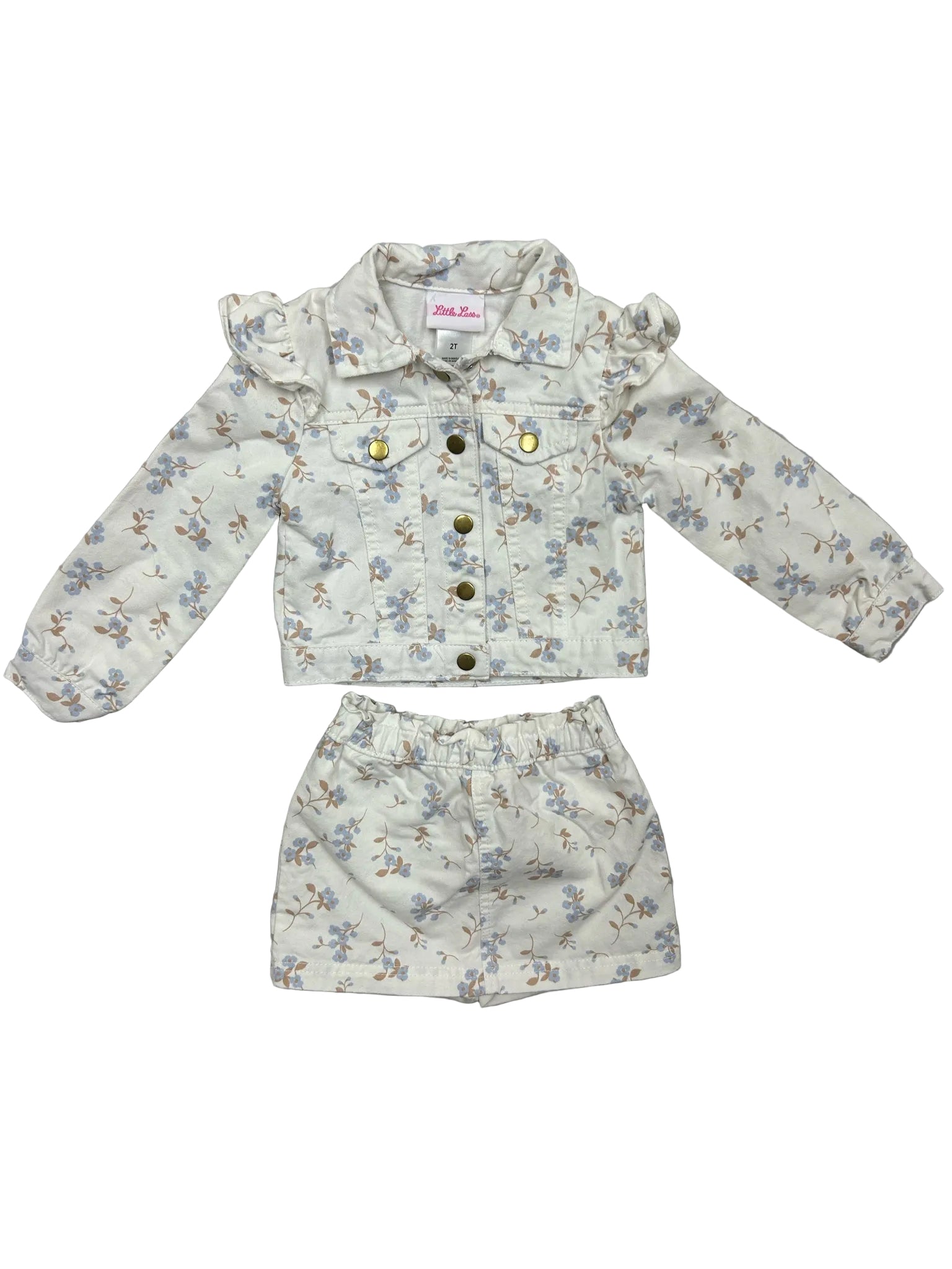 2T Little Lass White Jean Jacket & Skirt Set with Flowers