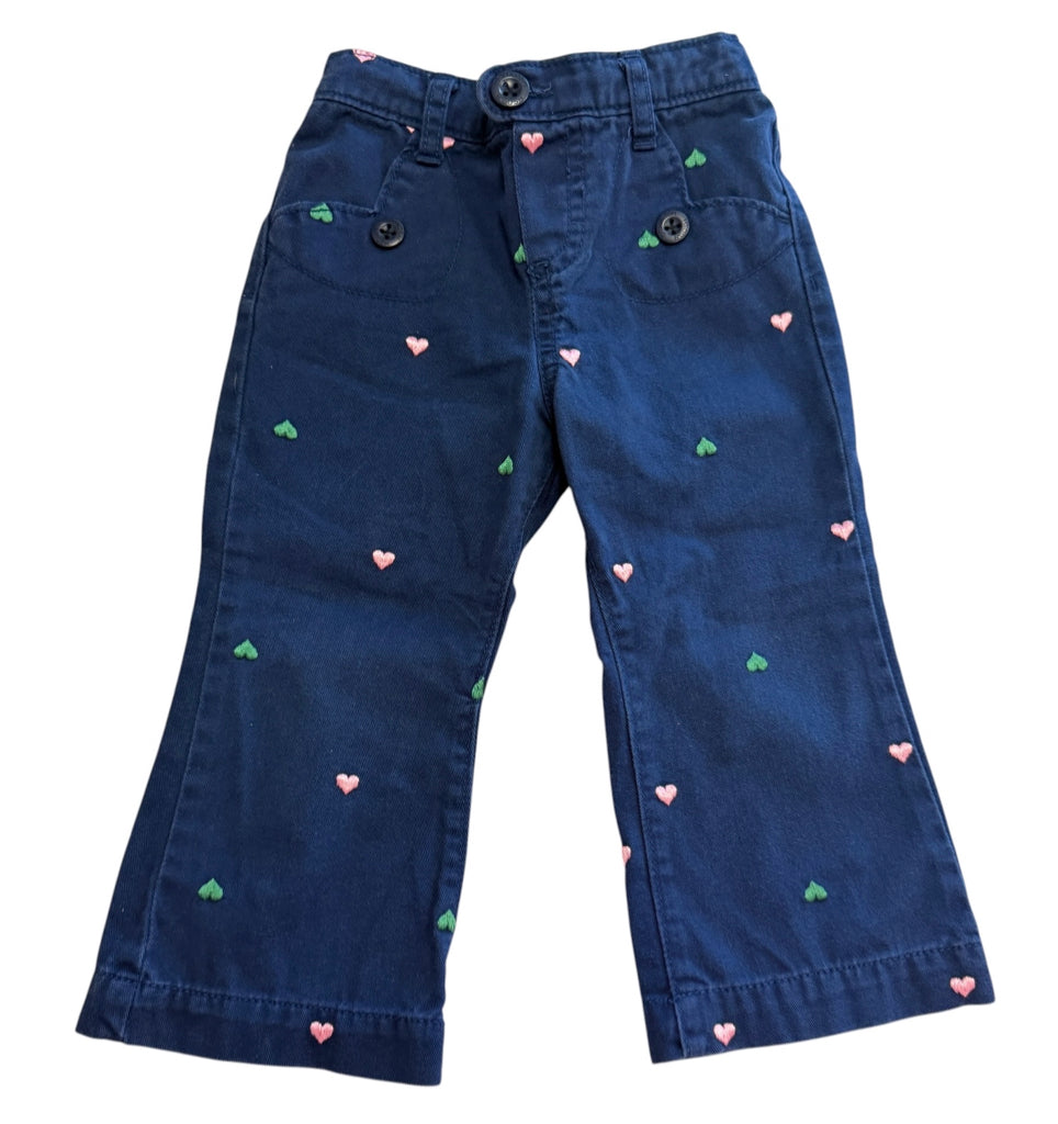 OshKosh Blue Pants with Embroidered Hearts 100% Cotton Size 18-24 Months