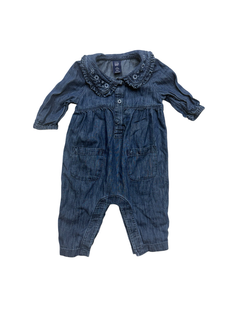 Size 3-6 Months Gap 100% Cotton Lightweight Denim Long-Sleeve Romper