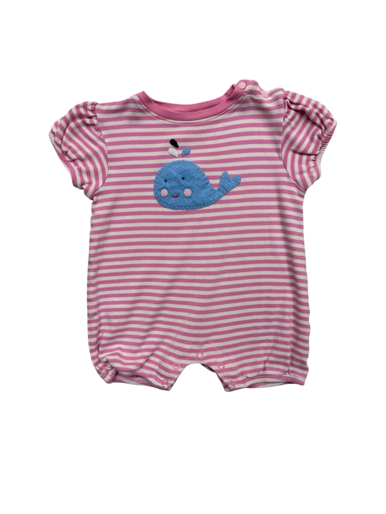 Size 12-18 Months Bella Bliss Pink and White Striped Romper with Whale