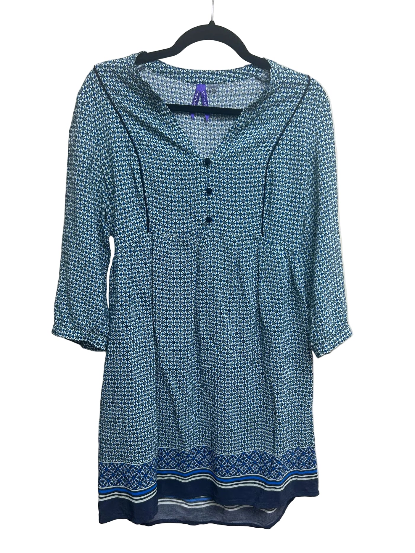 Size 6 Seraphine Blue & Green Long-Sleeve Maternity Dress