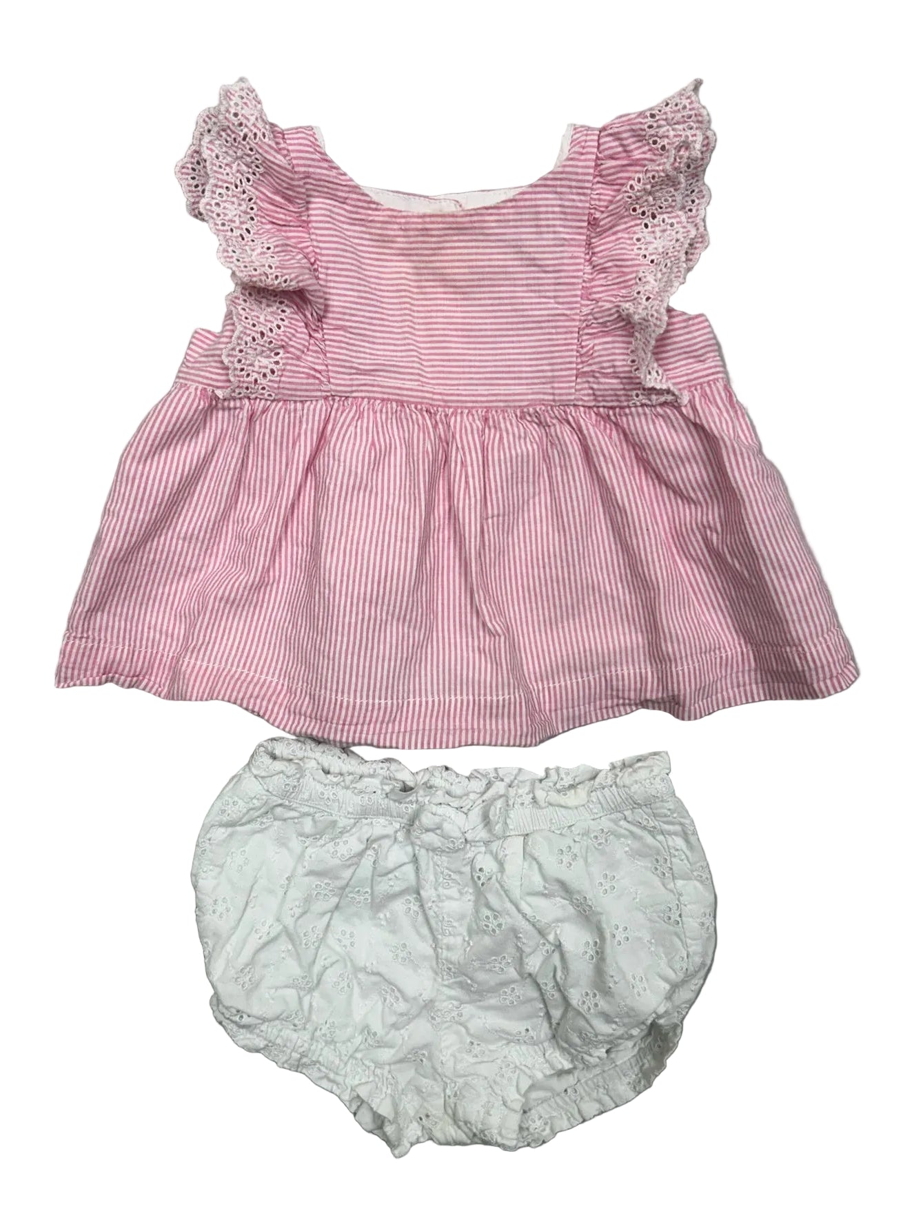 6-9 Months Gap Pink Striped Sleeveless Top w/ Eylet Bloomers