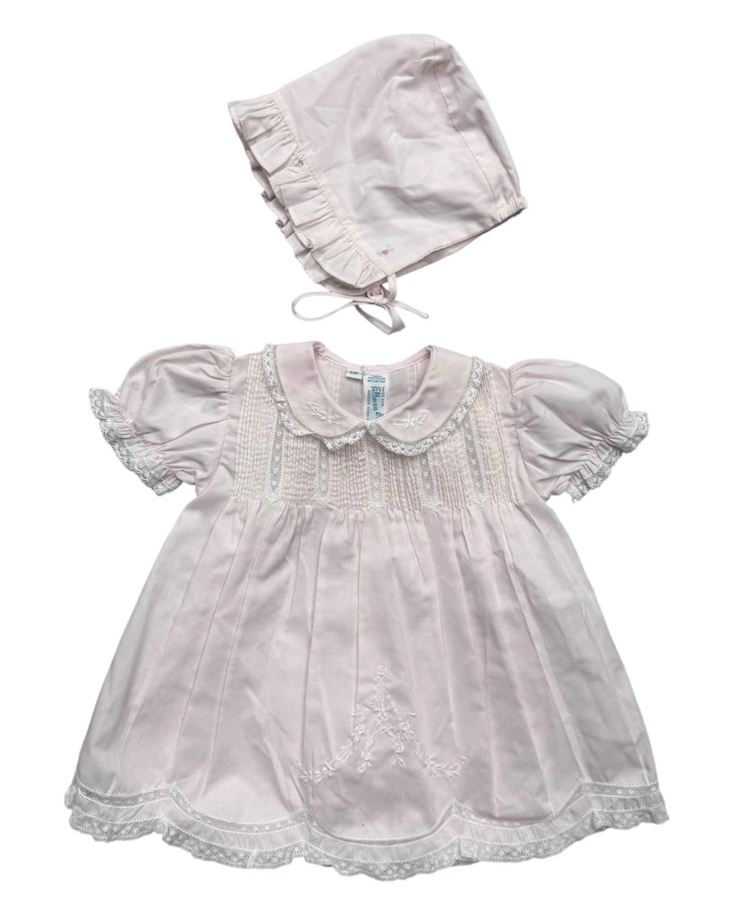 Size 3-6 Months Feltman Brothers Pink Short-Sleeve Dress with Hat and Slip