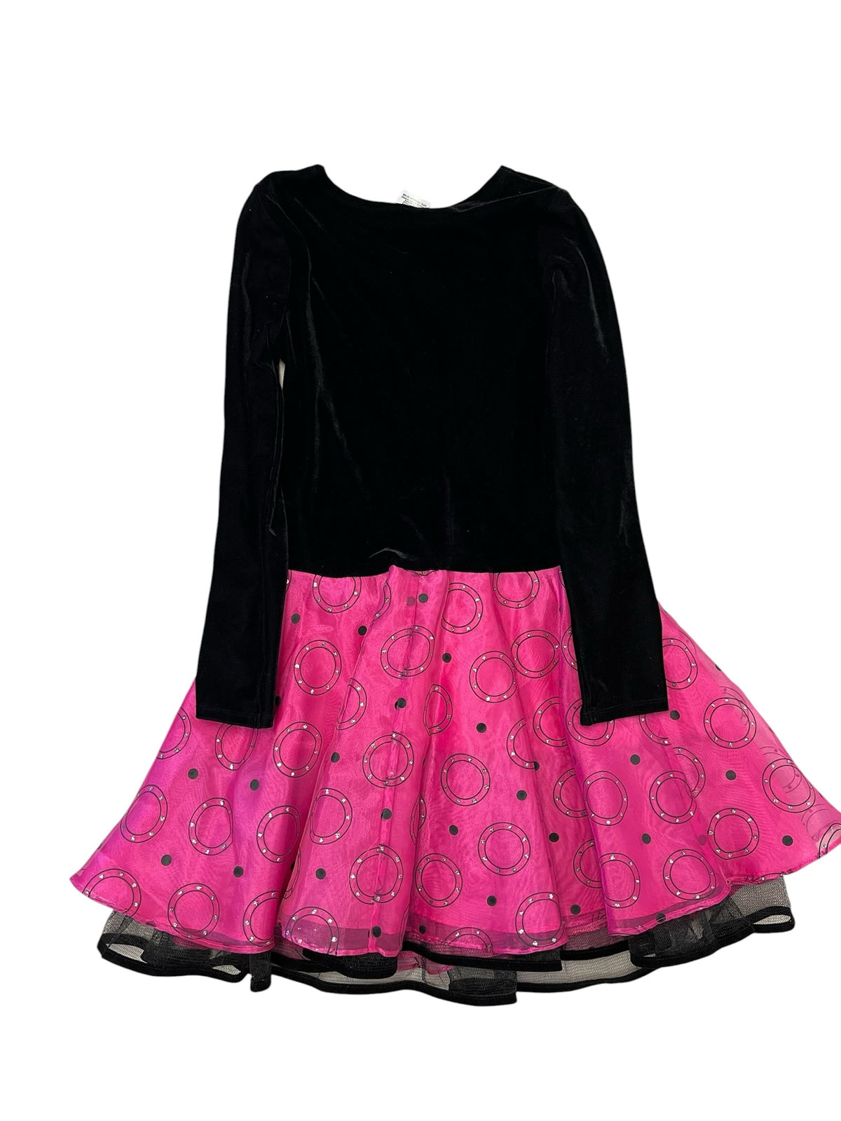 Bonnie Jean Black Velvet with Pink Tulle Dress Size 12