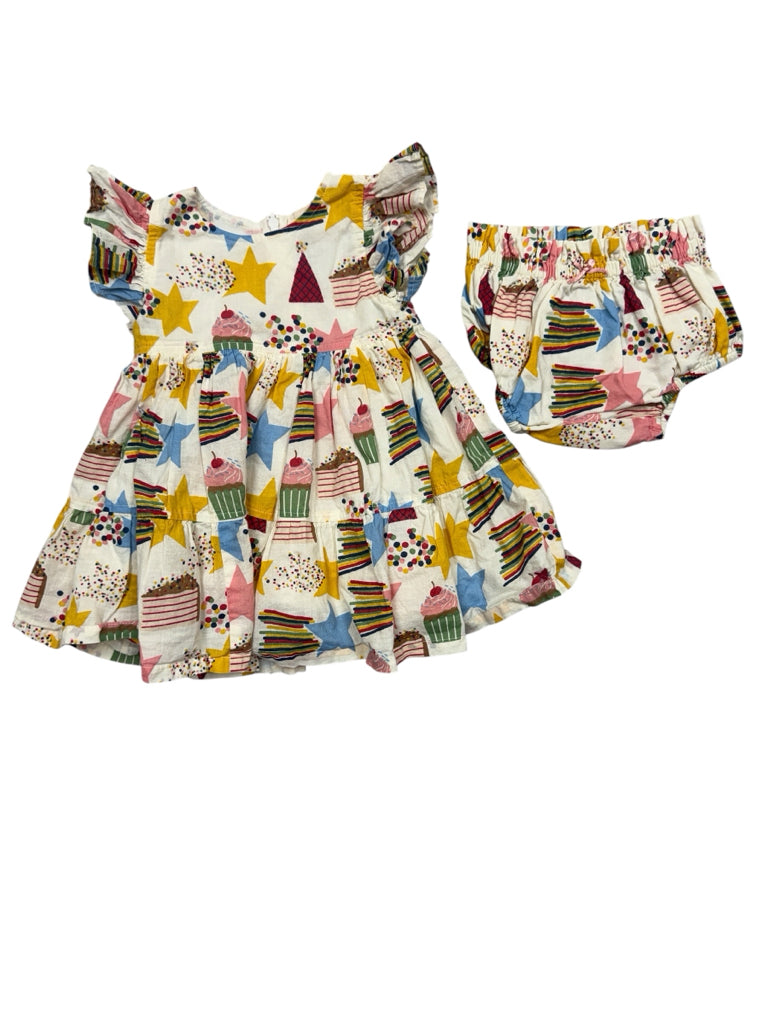 3-6 Months Pink Chicken Short-Sleeve Dress with Cupcakes and Stars