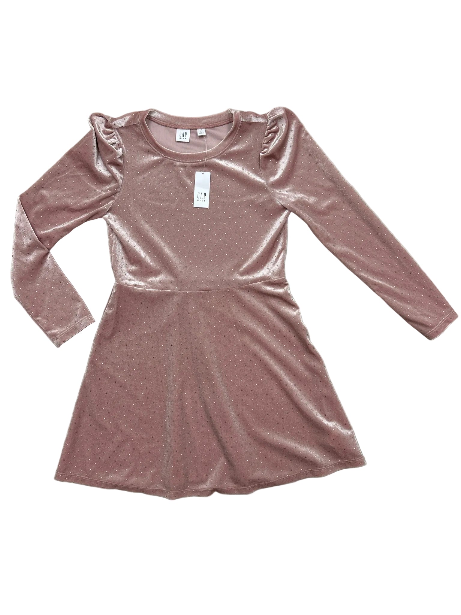 Size 8 Gap Pink and Gold Studded Long-Sleeve Velvet Dress