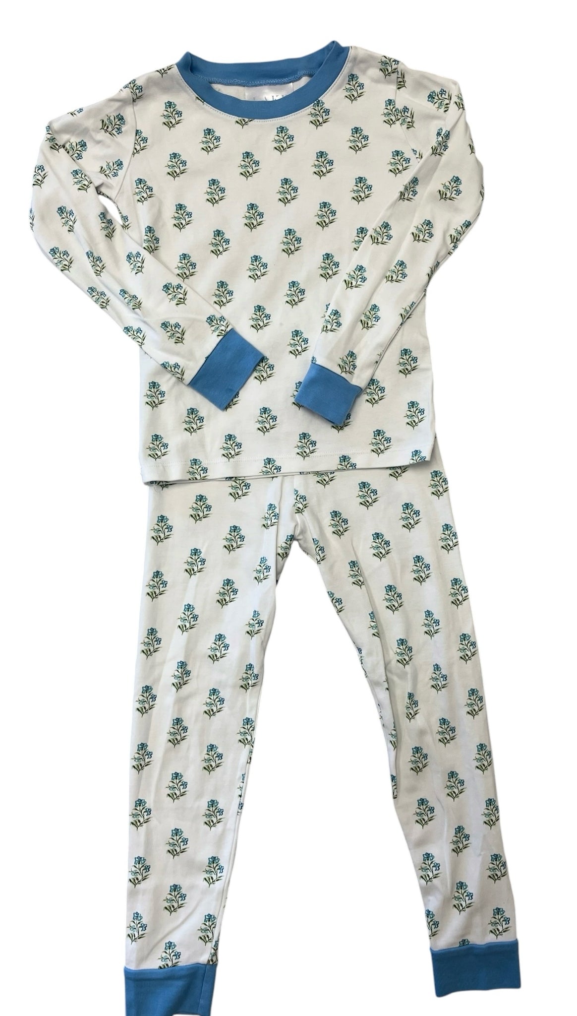 Lake Blue Flowered Cotton Pajamas Size 5