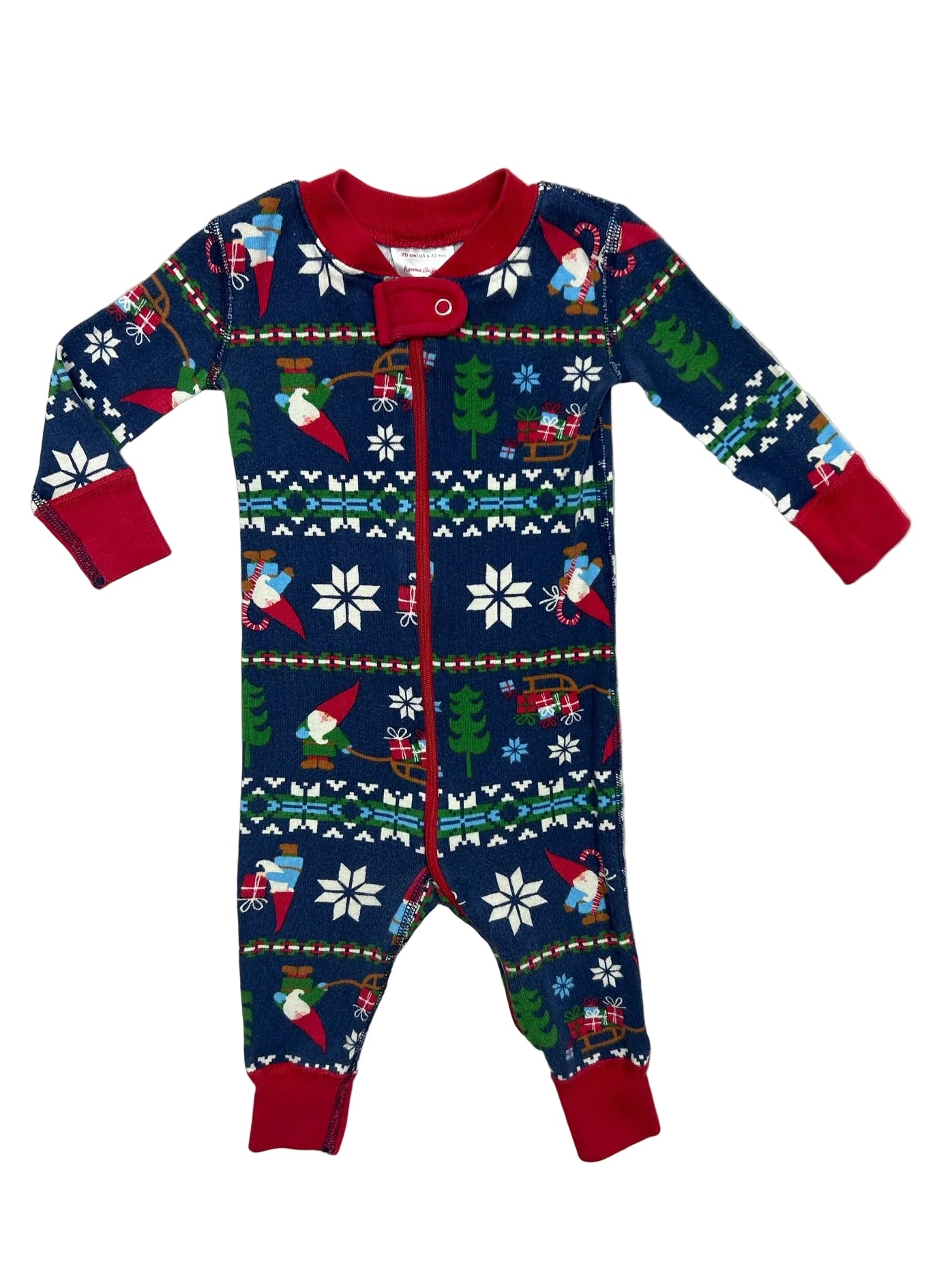 6-12 Month Hanna Andersson Blue Christmas Gnome One-Piece Pajamas