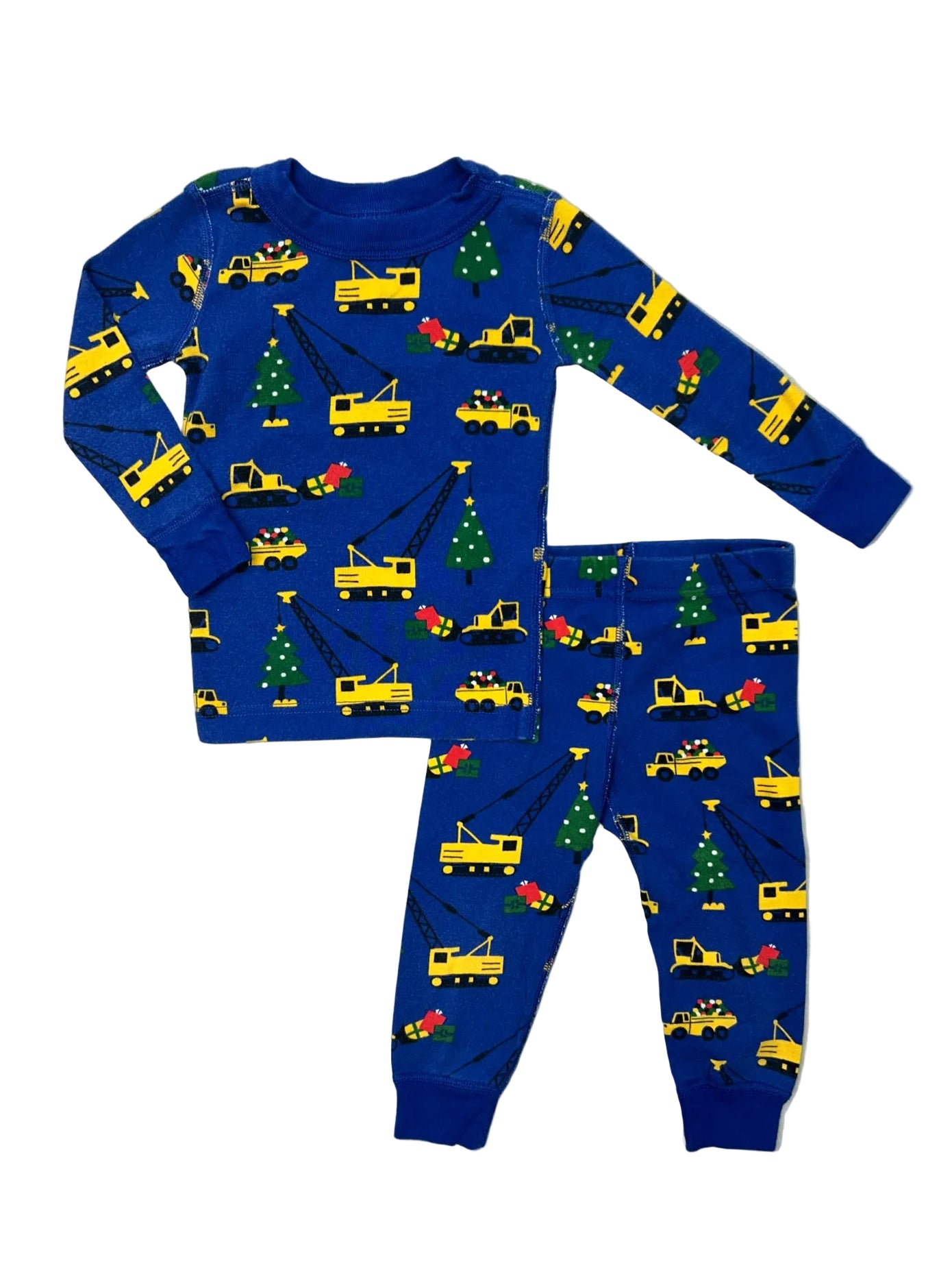 2T Hanna Andersson Blue Christmas Crane and Truck PJs