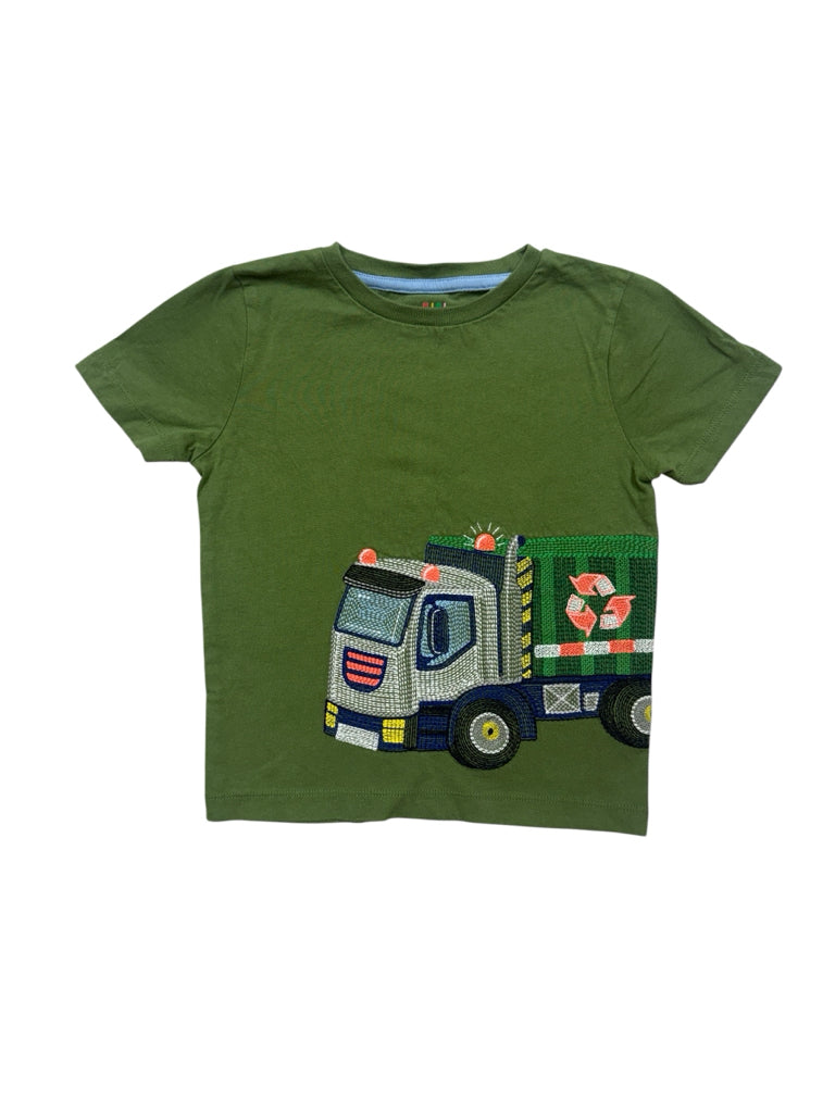 3T Boden Green Short-Sleeve Shirt with Embroidered Recycling Truck