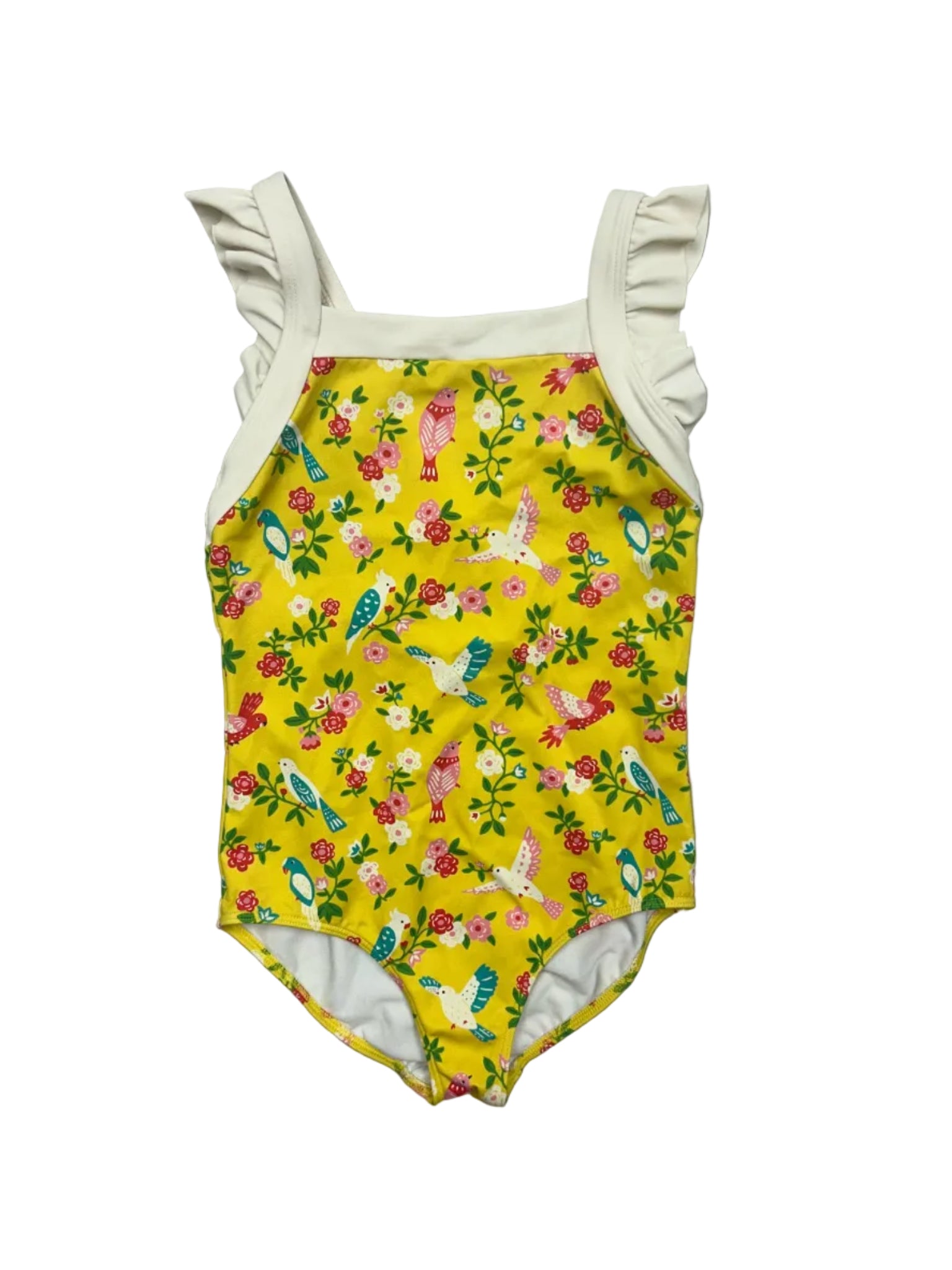 Size 8/9 Boden Yellow One-Piece Swimsuit w/ Birds and Flowers