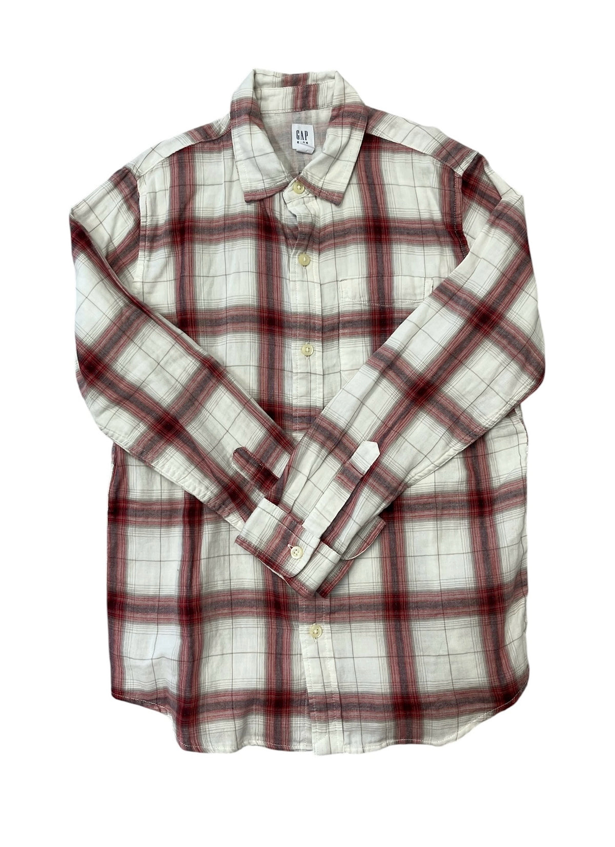 Gap Red and Cream Plaid Button-Down Shirt Size 10