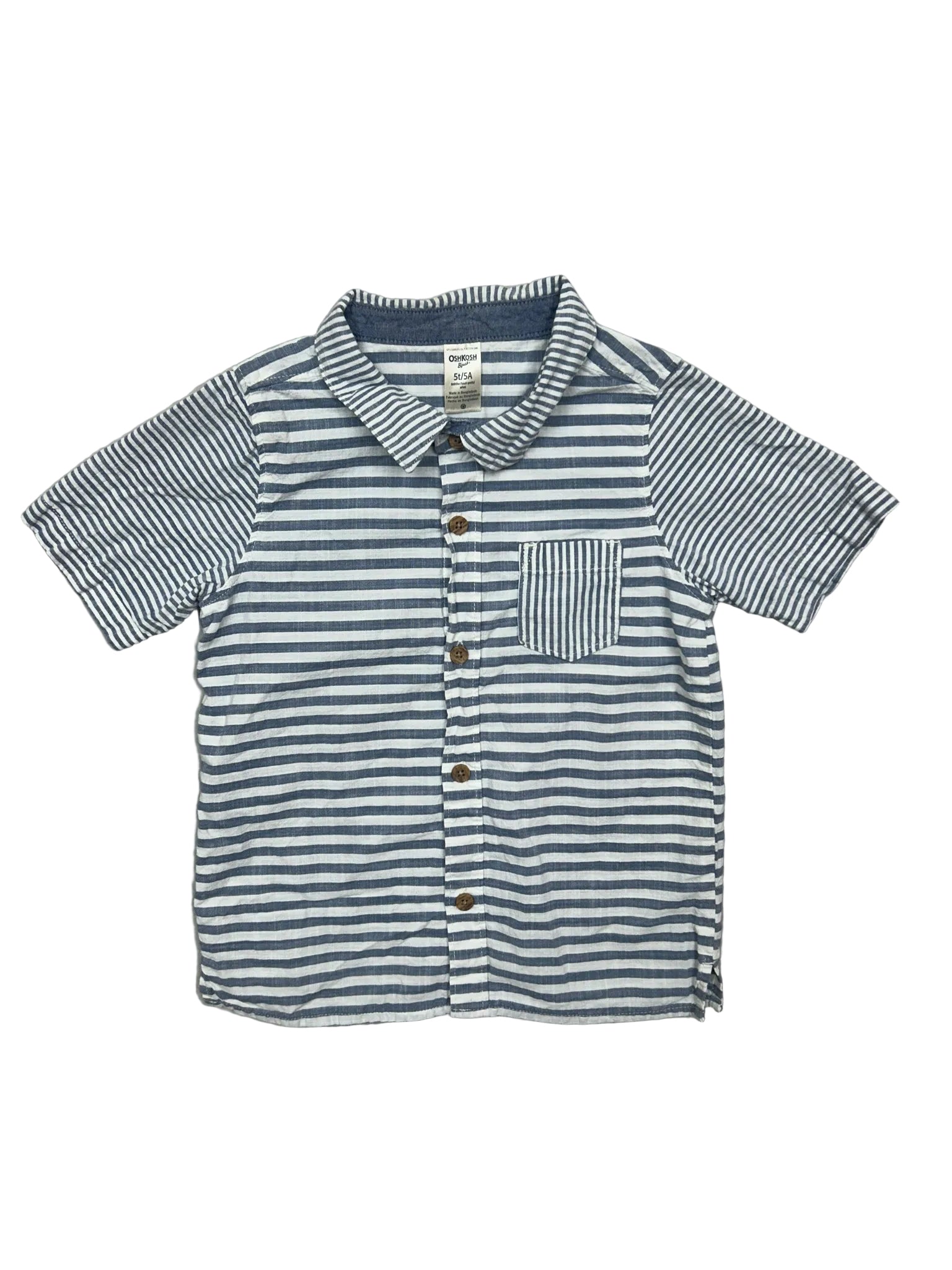 5T OshKosh White & Blue Striped Short-Sleeve Button Down Shirt