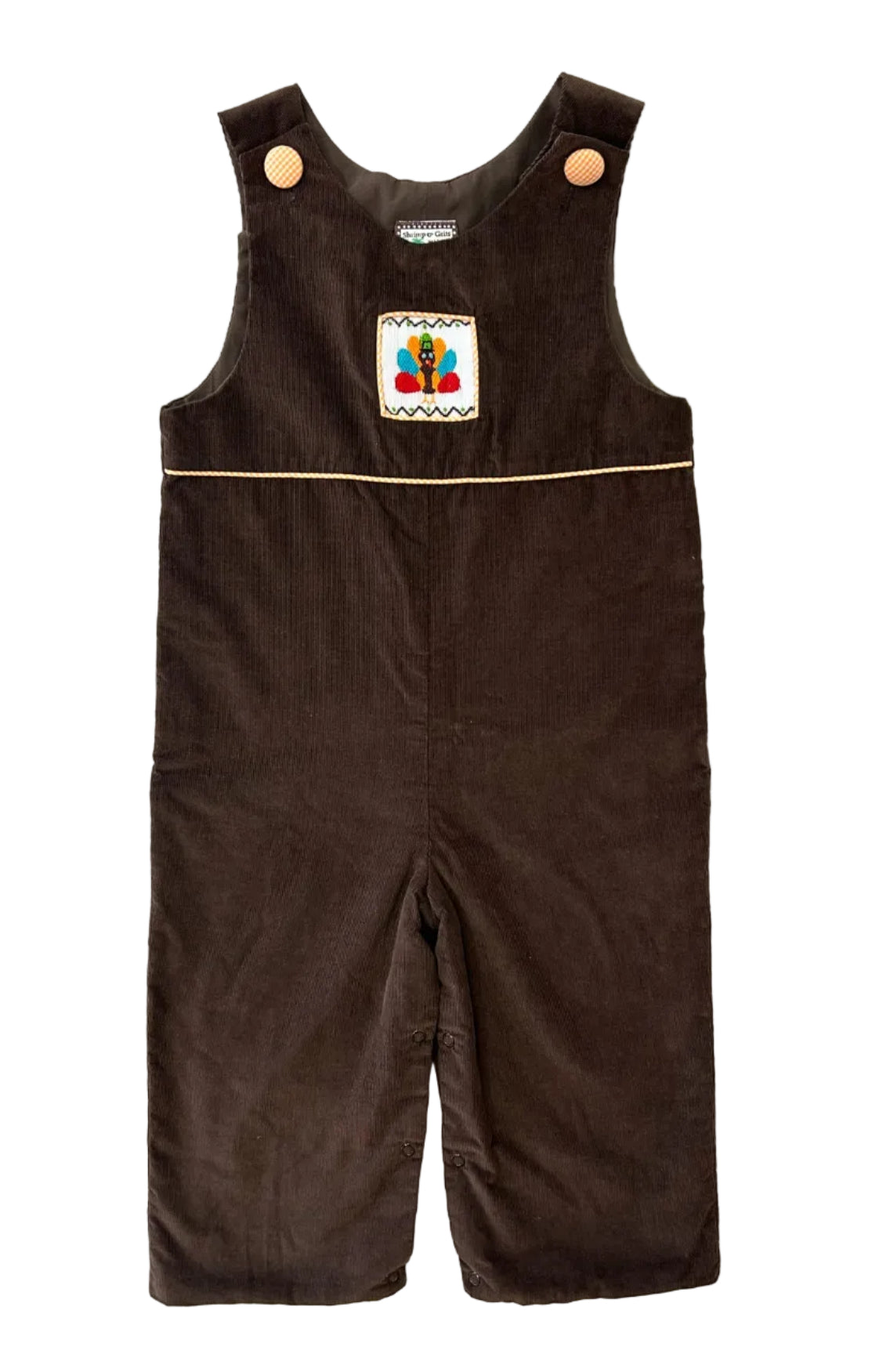 Shrimp & Grits Kids Brown Corduroy Thanksgiving Romper Size 3T