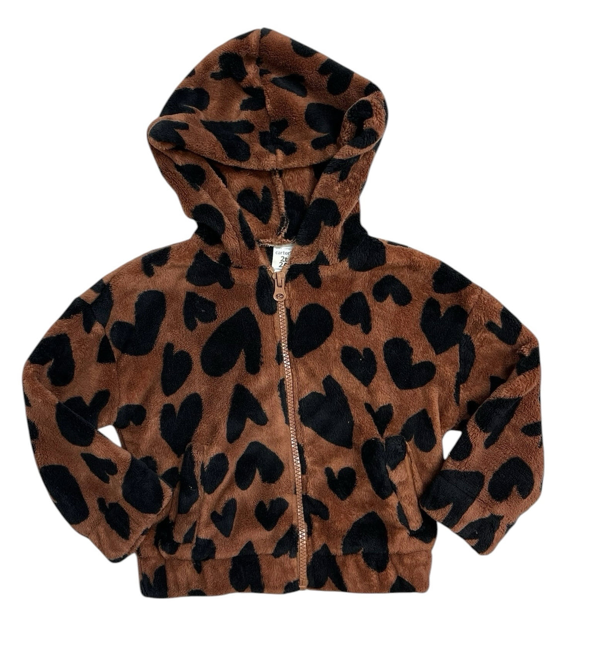 Carter's Brown with Black Heart Hooded Jacket Size 2T