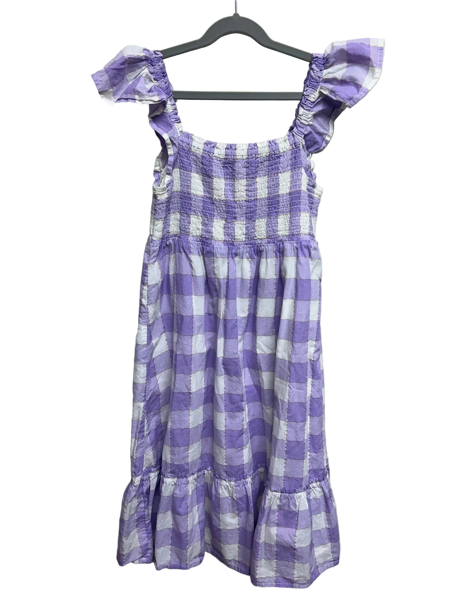 Size XL (12) Gap Purple Plaid Dress w/ Flutter Sleeves