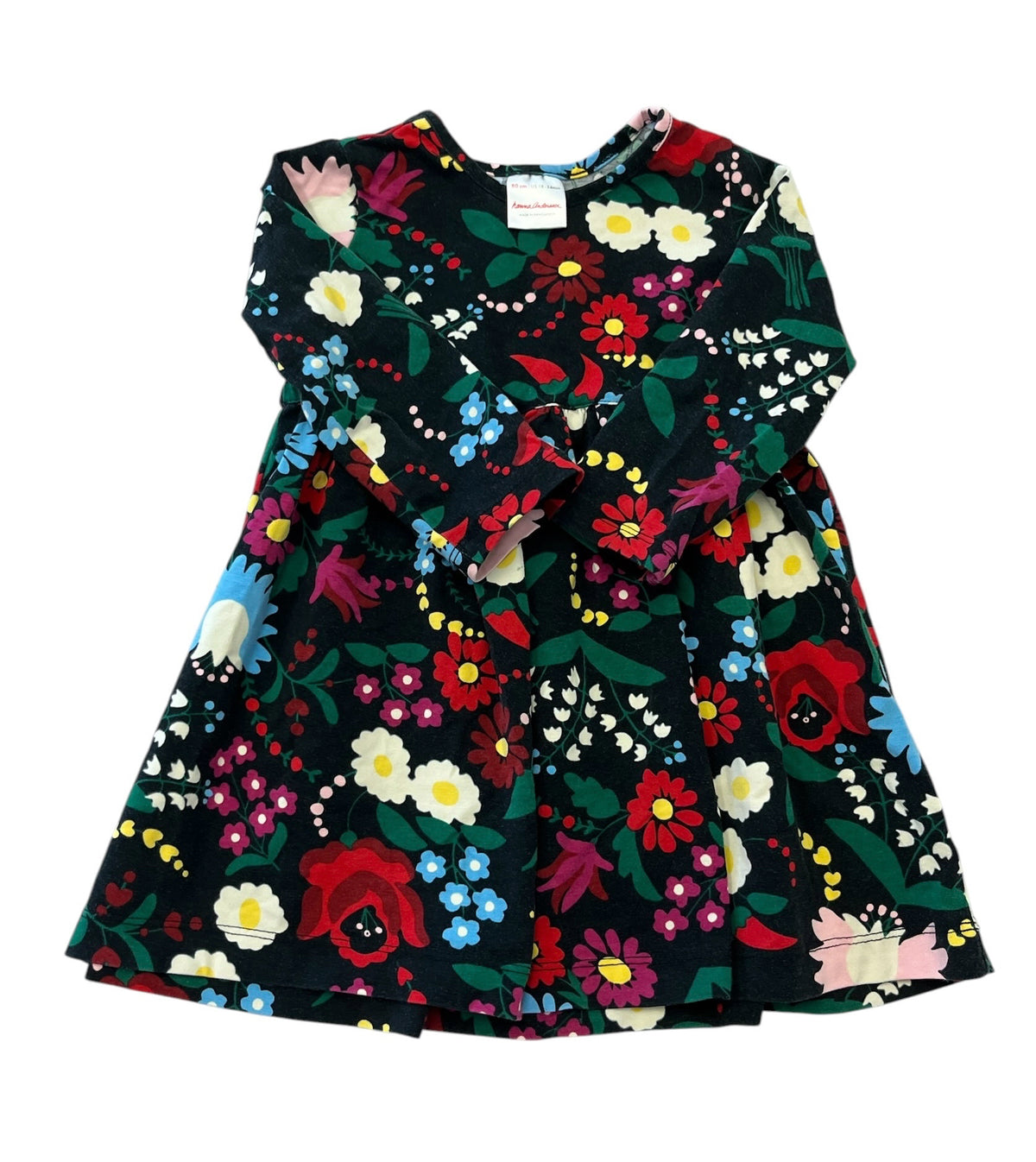 Hanna Andersson Black Flowered Cotton Dress Size 18-24 Months