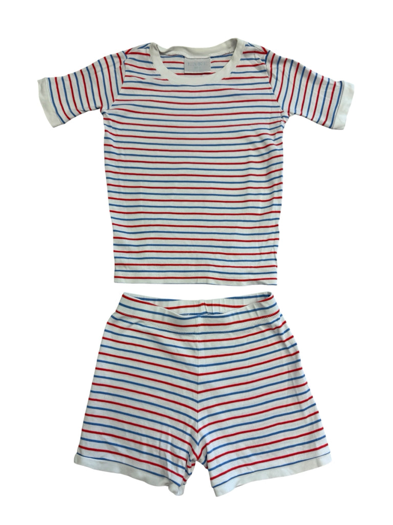 Lake 100% Pima Cotton White with Blue and Red Stripes Pajamas Size 6