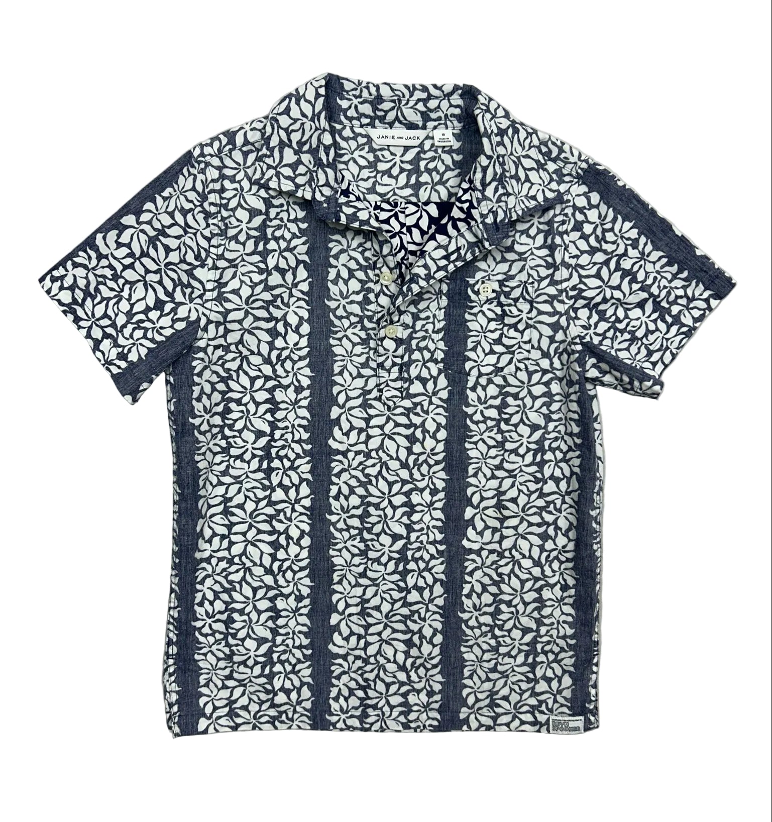 Size 10 Janie & Jack Blue Short-Sleeve Hawaiian Print Pop-over Shirt