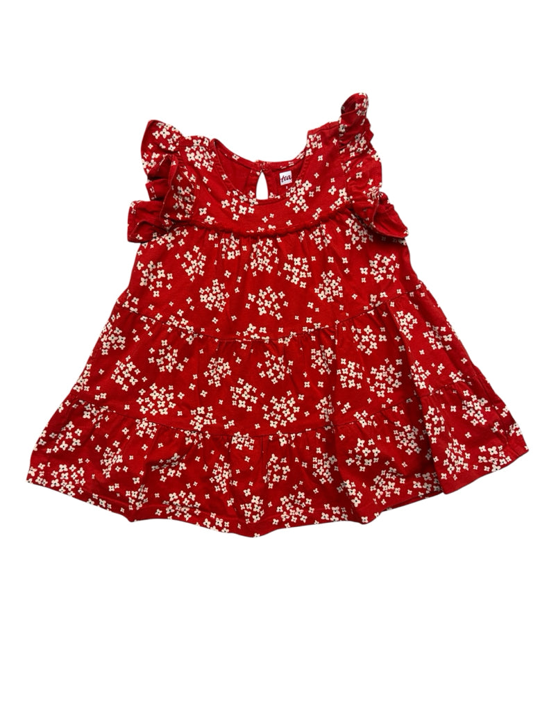 2T Tea Collection Short-Sleeve Red Dress with White Flowers