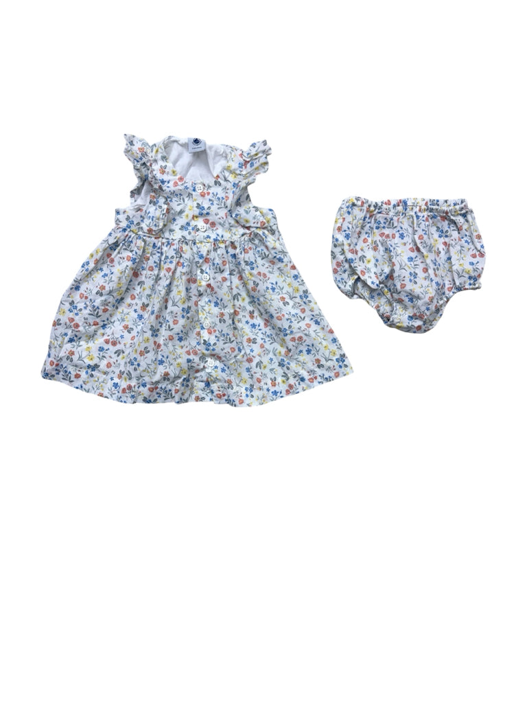 3-6 Months Petit Bateau White Floral Dress w/ Bloomers